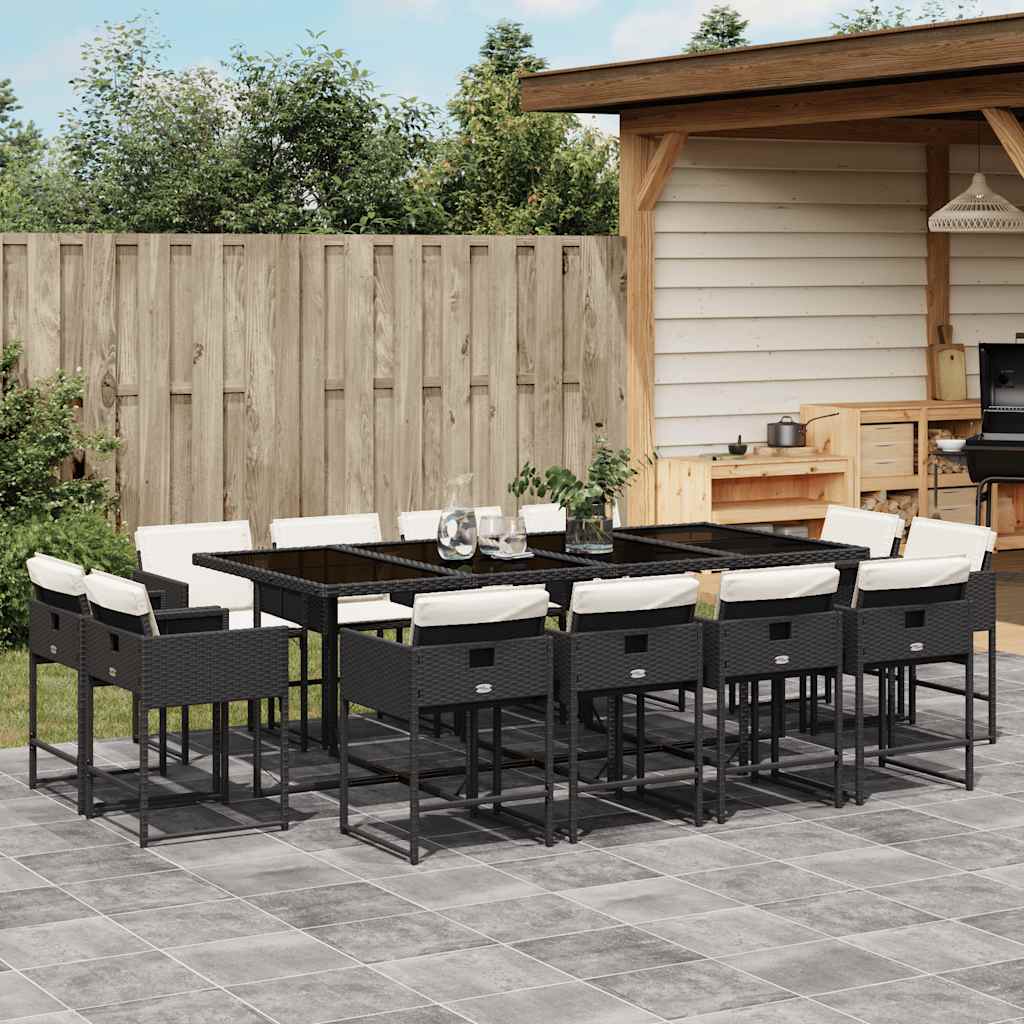 JUNG Vida 13-tlg. Garten-Essgruppe mit Kissen Schwarz Poly Rattan