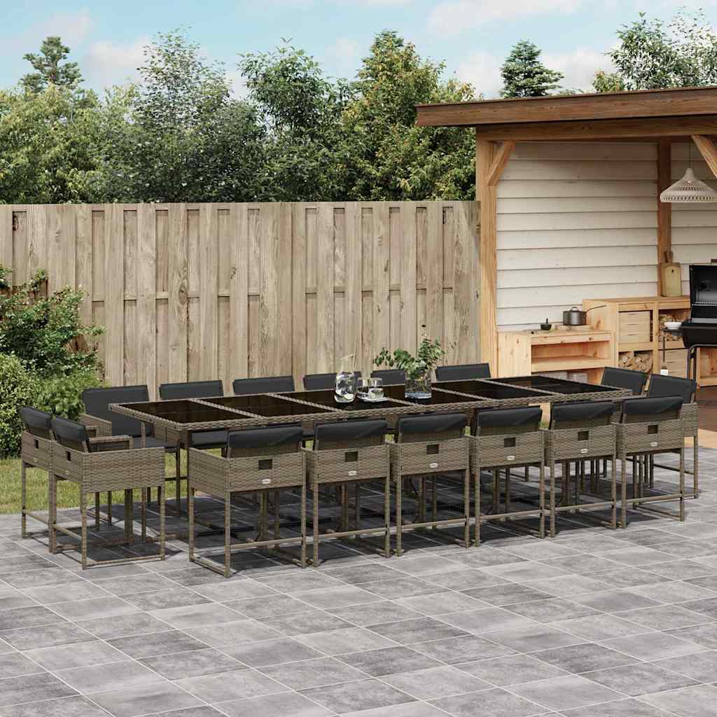 JUNG Vida 17-tlg. Garten-Essgruppe mit Kissen Grau Poly Rattan