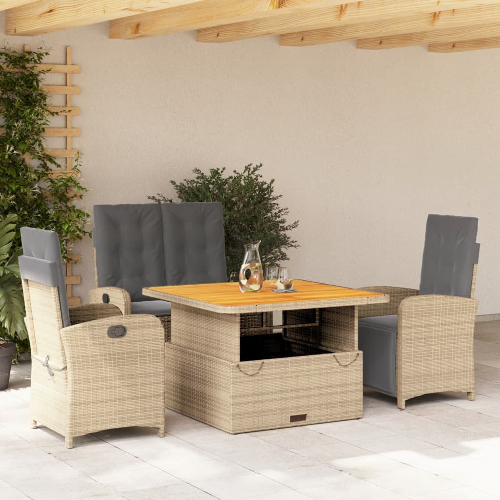 JUNG Vida 4-tlg. Garten-Essgruppe mit Kissen Beige Poly Rattan