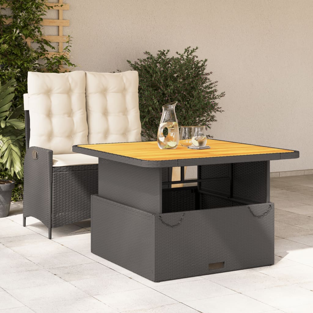 JUNG Vida 2-tlg. Garten-Essgruppe mit Kissen Schwarz Poly Rattan