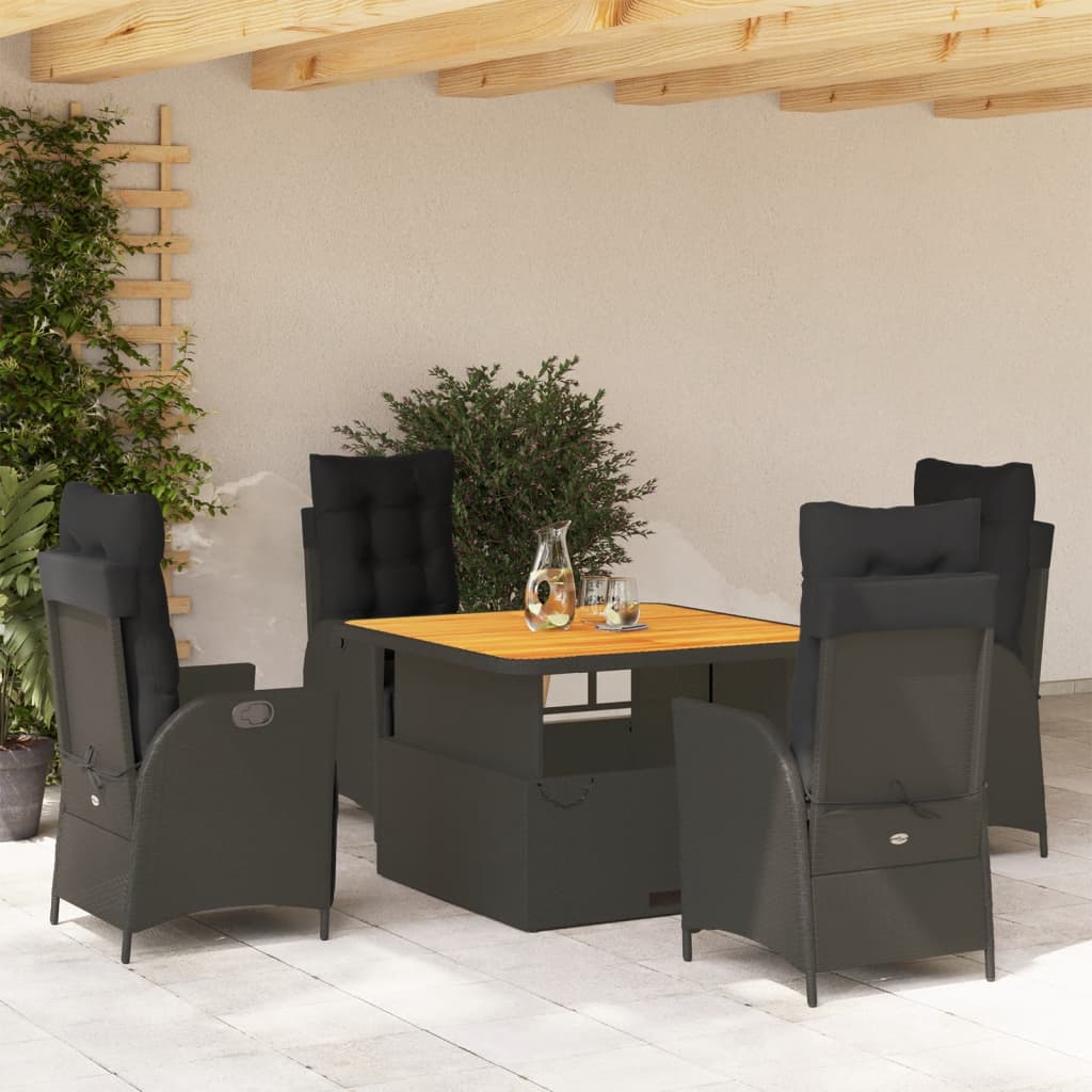 JUNG Vida 5-tlg. Garten-Essgruppe mit Kissen Schwarz Poly Rattan