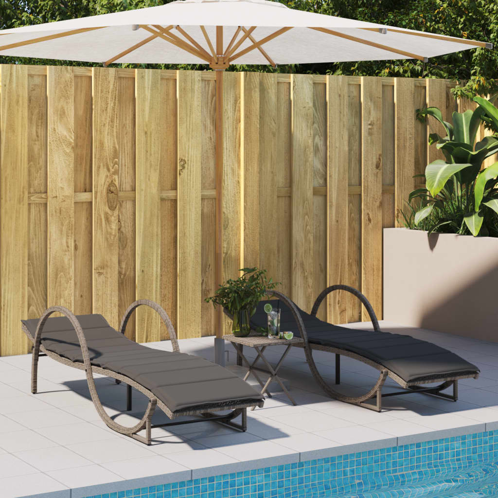 JUNG Vida Sonnenliegen 2 Stk. mit Auflagen Grau Poly Rattan