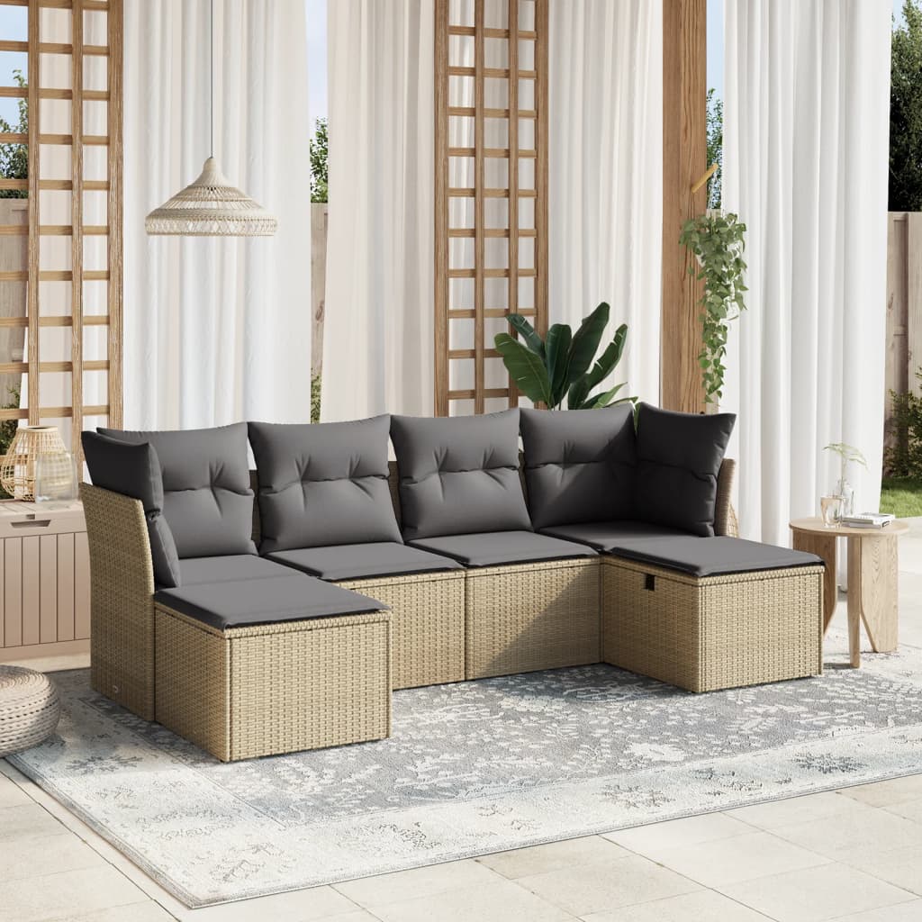 JUNG Vida 6-tlg. Garten-Sofagarnitur mit Kissen Beige Poly Rattan
