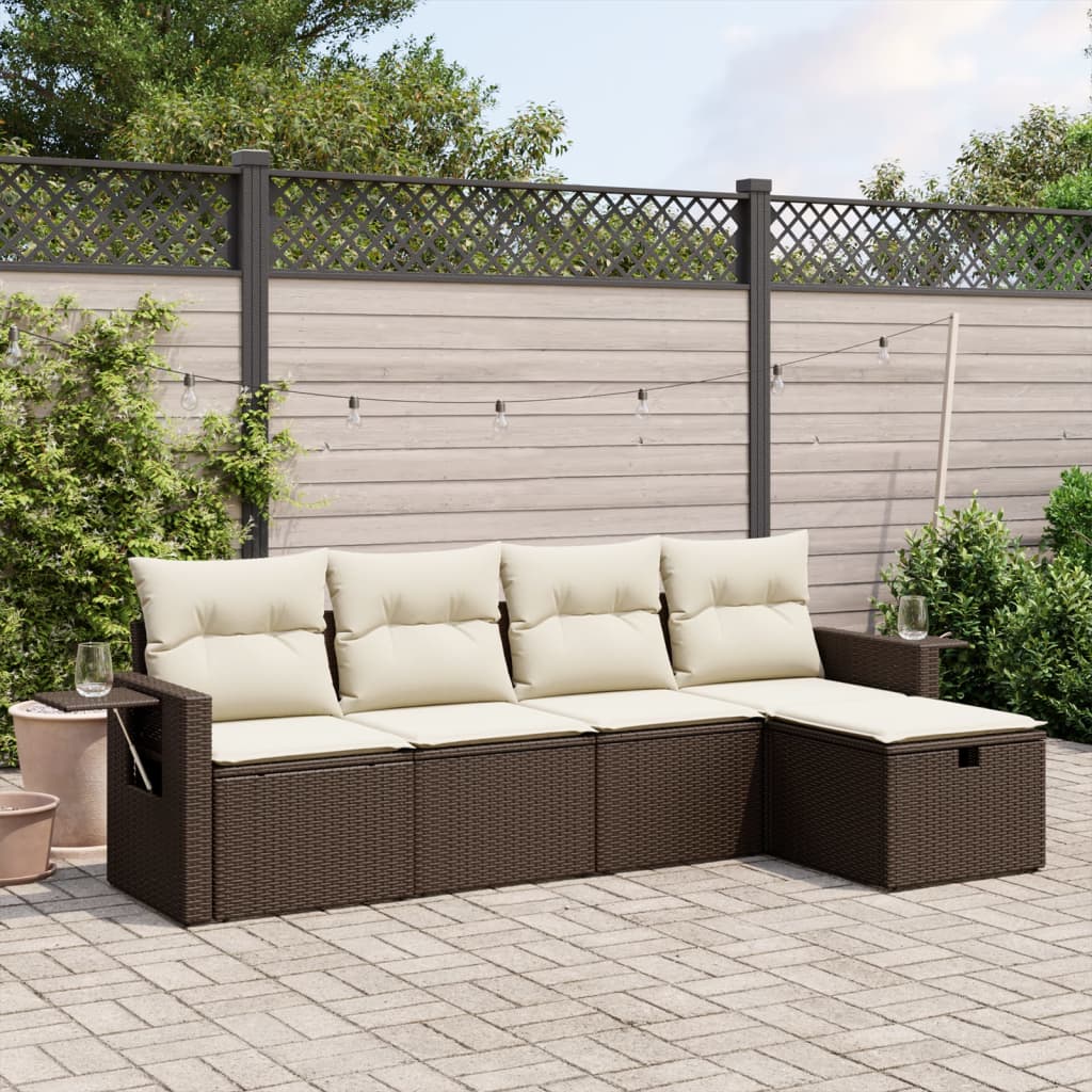 JUNG Vida 5-tlg. Garten-Sofagarnitur mit Kissen Braun Poly Rattan