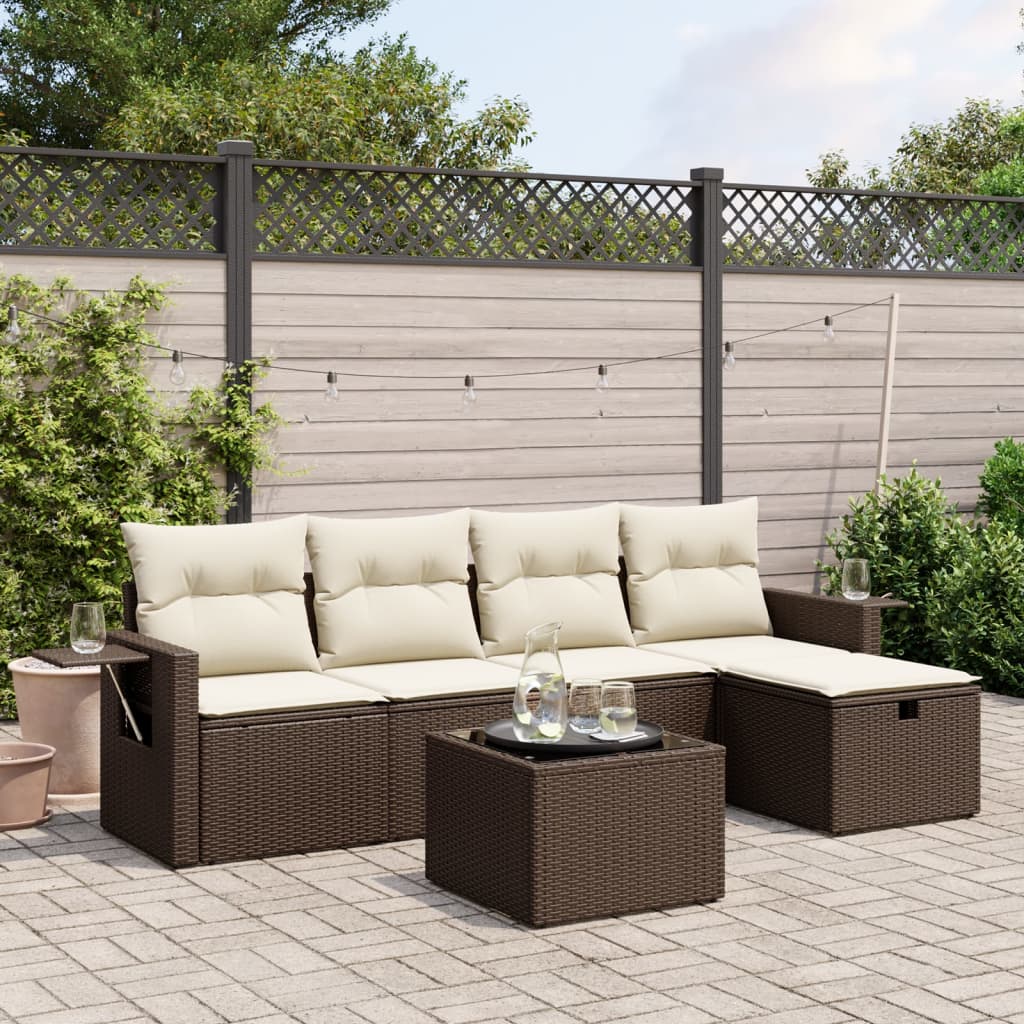 JUNG Vida 6-tlg. Garten-Sofagarnitur mit Kissen Braun Poly Rattan