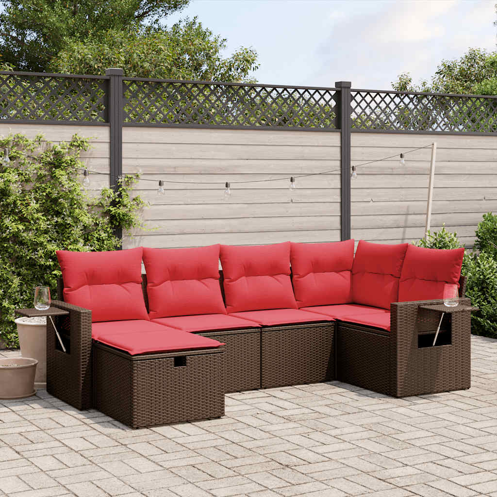 JUNG Vida 6-teiliges Gartensofa-Set mit Kissen, braun, Polyrattan