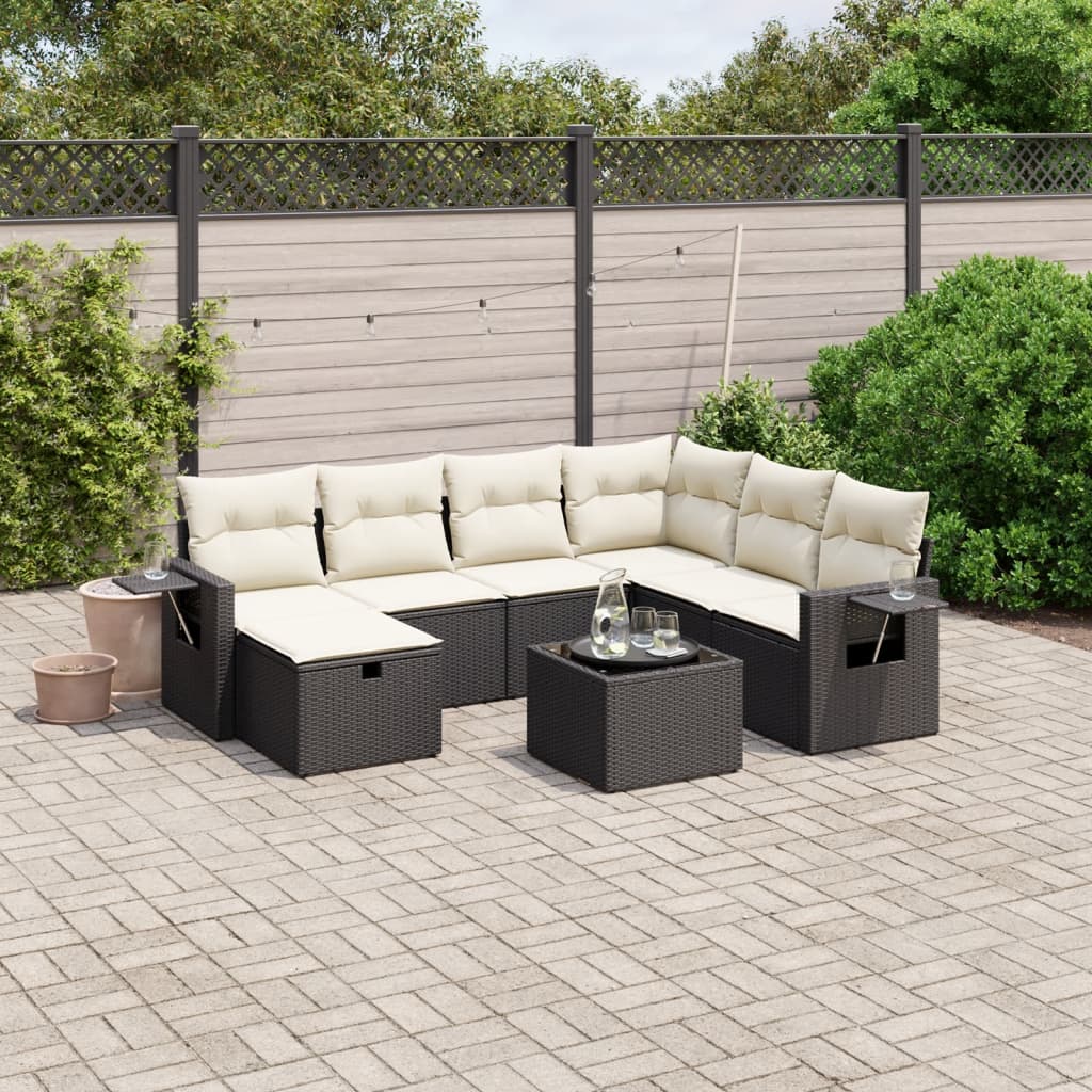 JUNG Vida 8-tlg. Garten-Sofagarnitur mit Kissen Schwarz Poly Rattan
