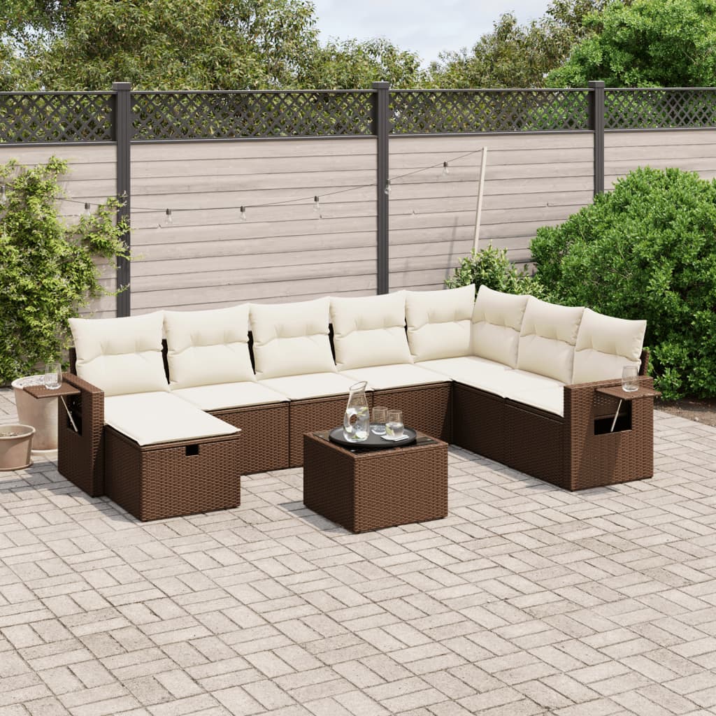 JUNG Vida 9-tlg. Garten-Sofagarnitur mit Kissen Braun Poly Rattan