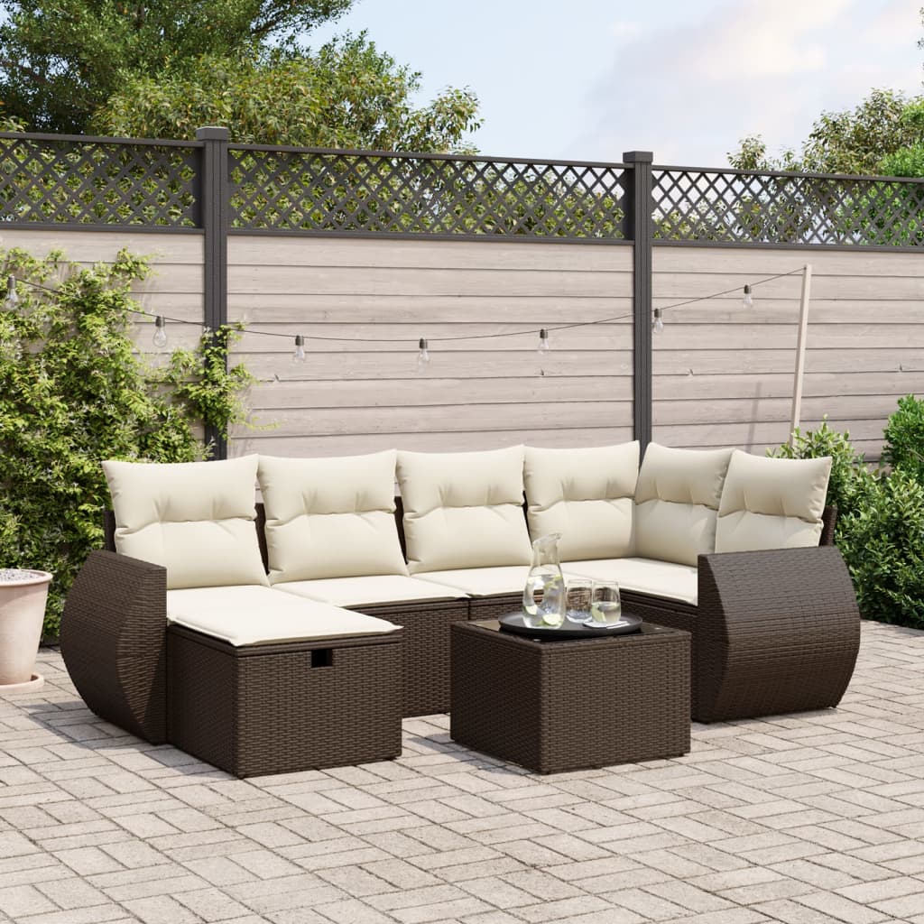 JUNG Vida 7-tlg. Garten-Sofagarnitur mit Kissen Braun Poly Rattan