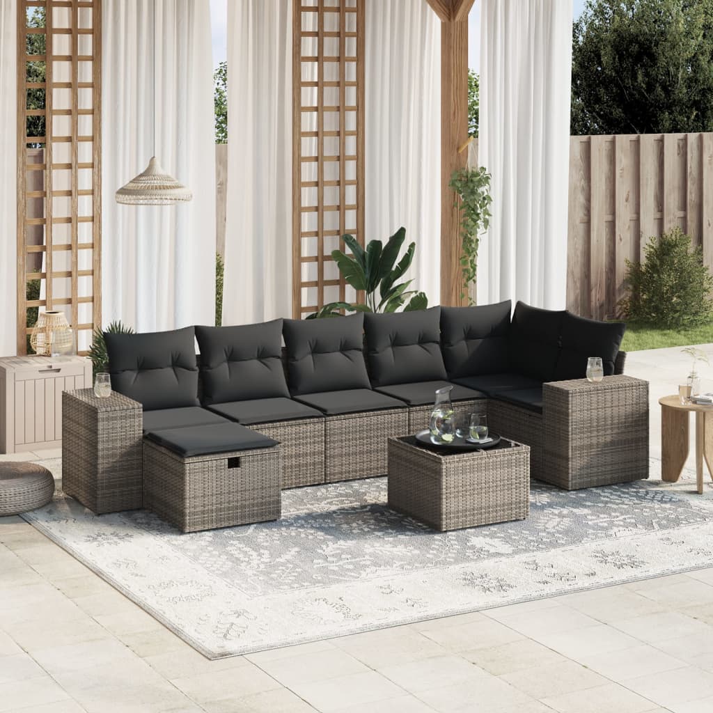 JUNG Vida 8-tlg. Garten-Sofagarnitur mit Kissen Grau Poly Rattan