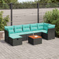 JUNG Vida 8-teiliges Gartensofa-Set mit Kissen, schwarzes Polyrattan