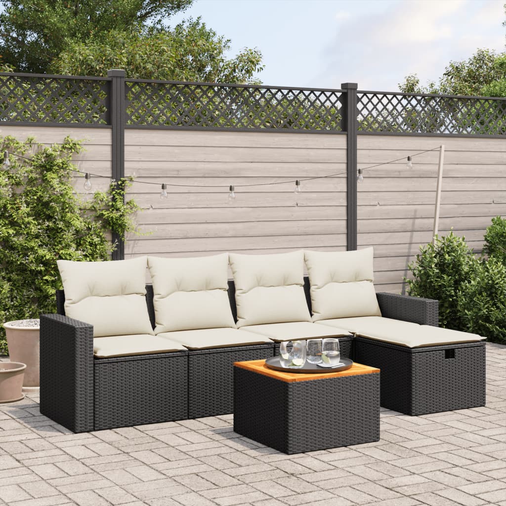 JUNG Vida 6-tlg. Garten-Sofagarnitur mit Kissen Schwarz Poly Rattan