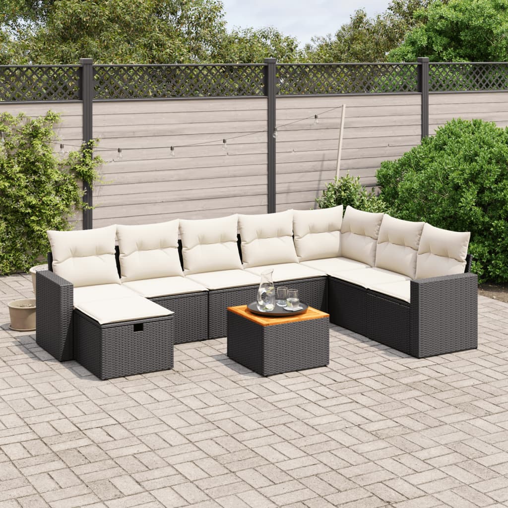 JUNG Vida 9-tlg. Garten-Sofagarnitur mit Kissen Schwarz Poly Rattan