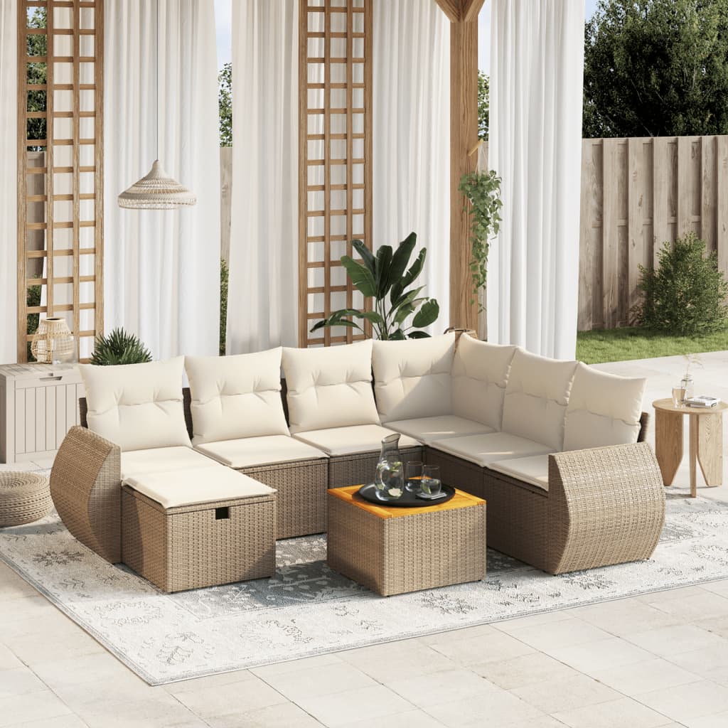 JUNG Vida 8-tlg. Garten-Sofagarnitur mit Kissen Beige Poly Rattan