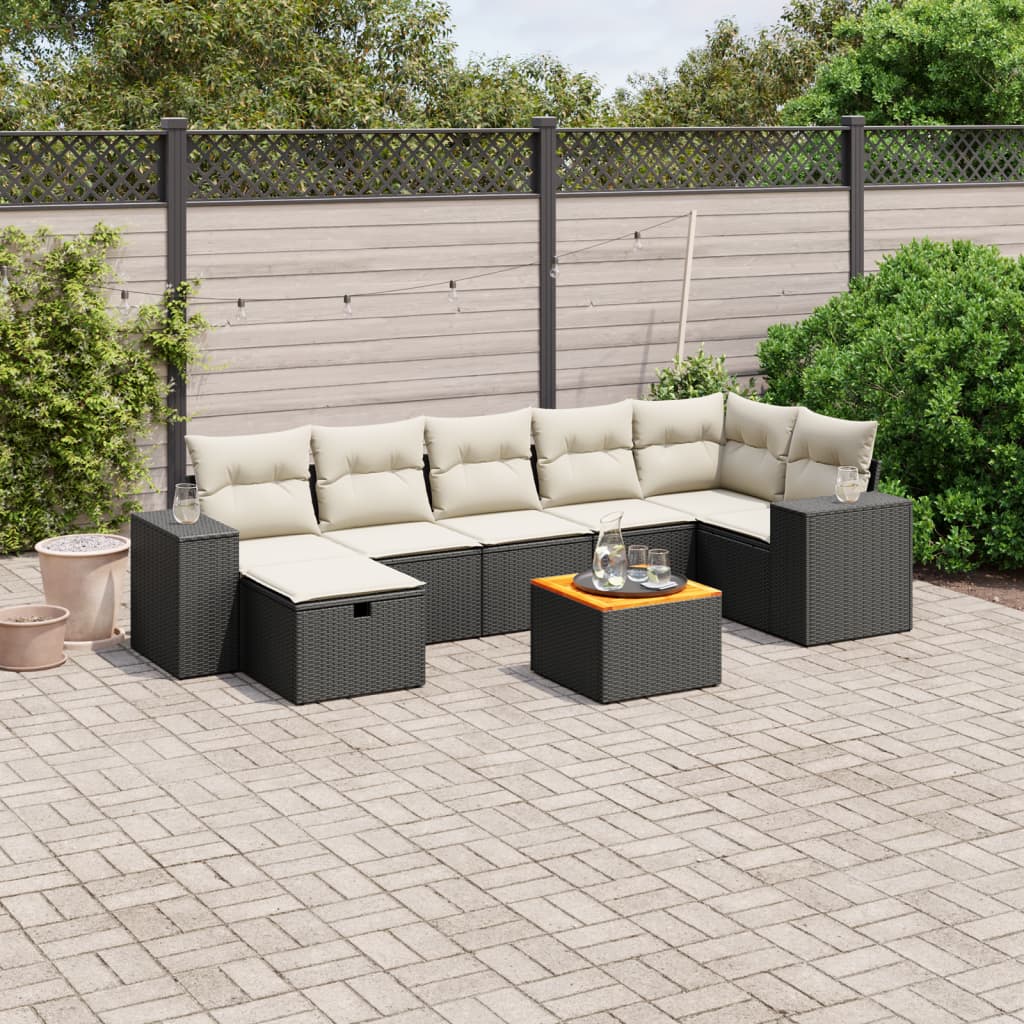 JUNG Vida 8-tlg. Garten-Sofagarnitur mit Kissen Schwarz Poly Rattan