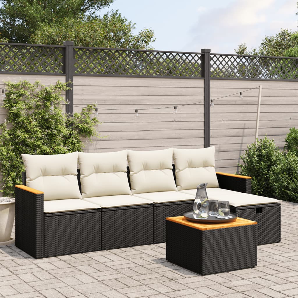 JUNG Vida 6-tlg. Garten-Sofagarnitur mit Kissen Schwarz Poly Rattan