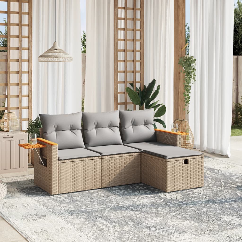 JUNG Vida 4-tlg. Garten-Sofagarnitur mit Kissen Beigemischung Poly Rattan