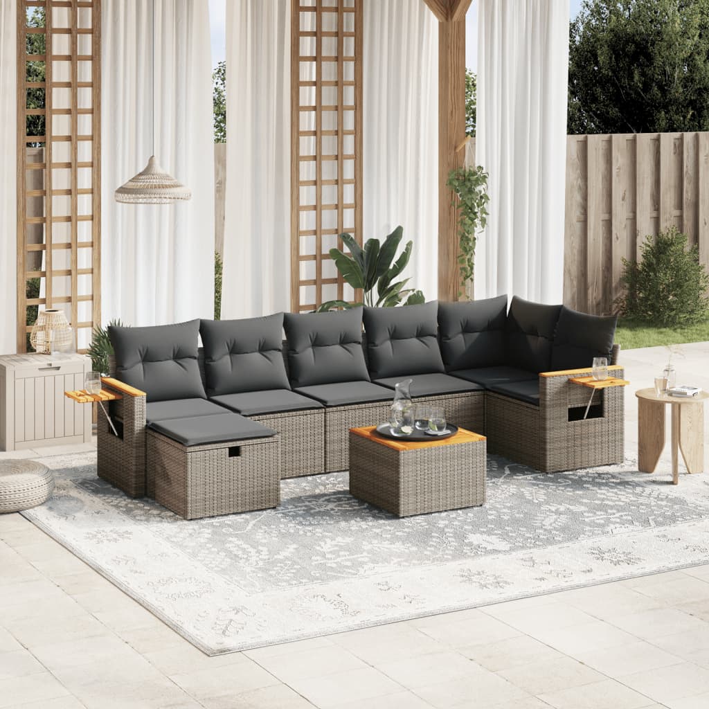 JUNG Vida 8-tlg. Garten-Sofagarnitur mit Kissen Grau Poly Rattan