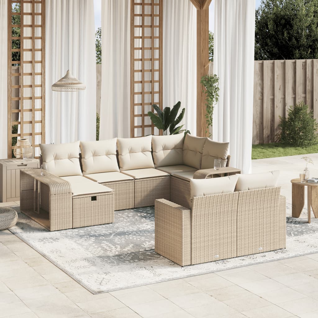 JUNG Vida 10-tlg. Garten-Sofagarnitur mit Kissen Beige Poly Rattan