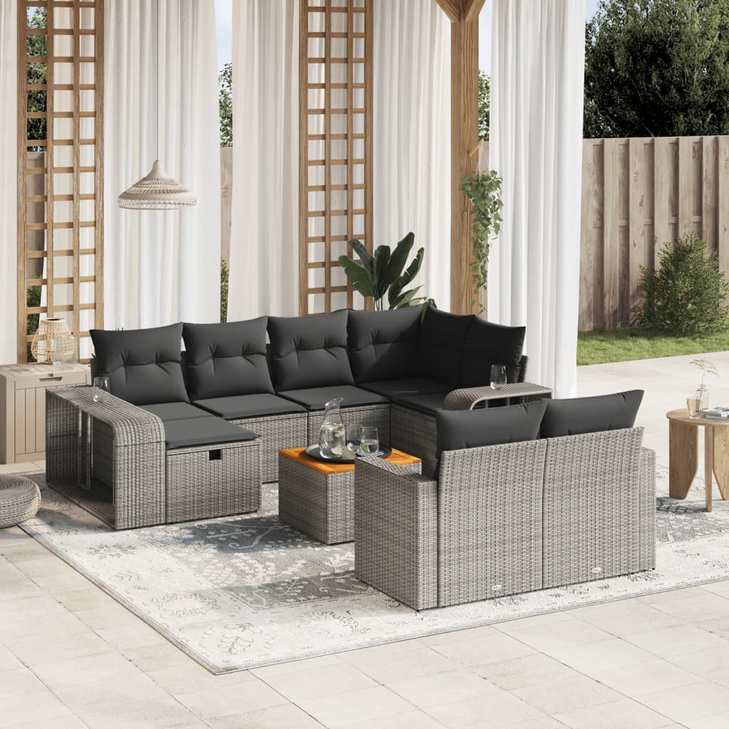 JUNG Vida 11-tlg. Garten-Sofagarnitur mit Kissen Grau Poly Rattan