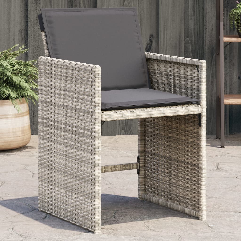 JUNG Vida Gartenstühle mit Kissen 4 Stk. Hellgrau Poly Rattan