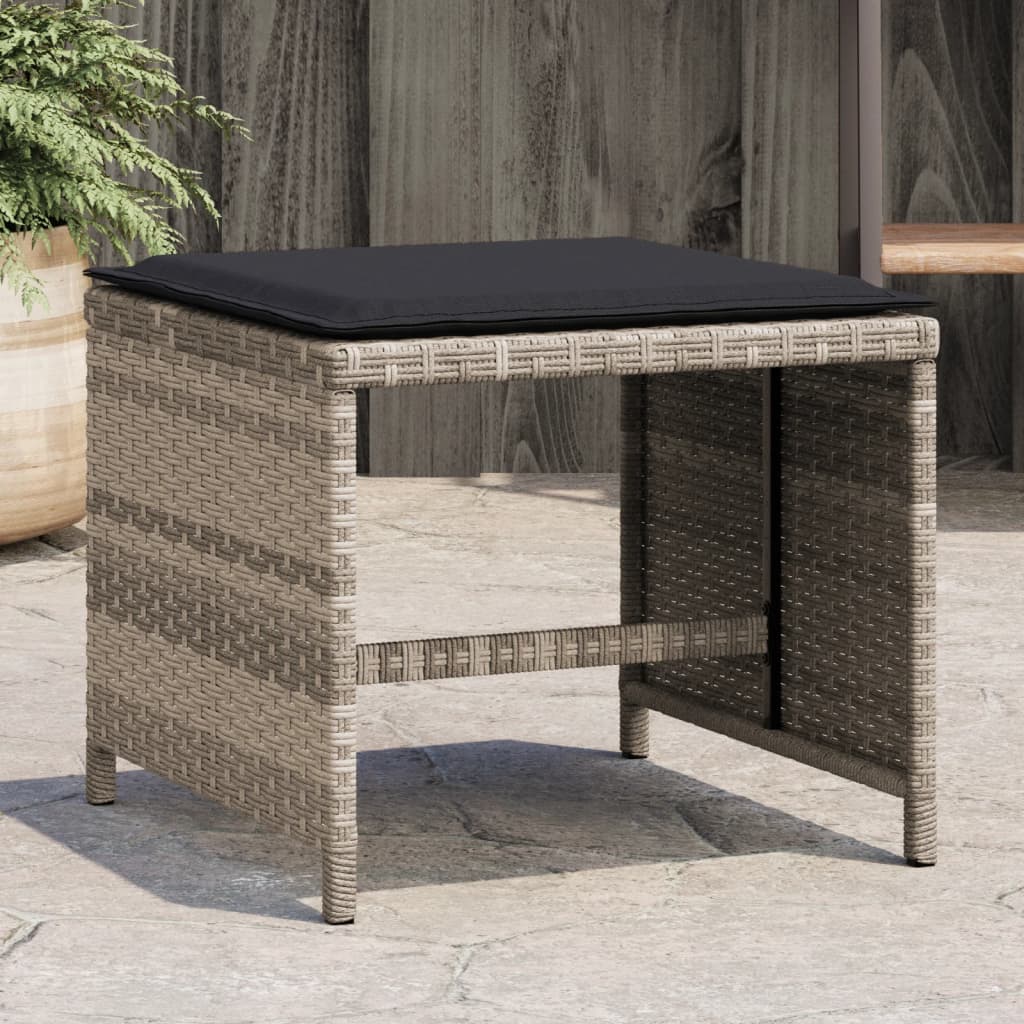 JUNG Vida Gartenhocker mit Kissen 4 Stk. Hellgrau 40x40x35 cm Poly Rattan
