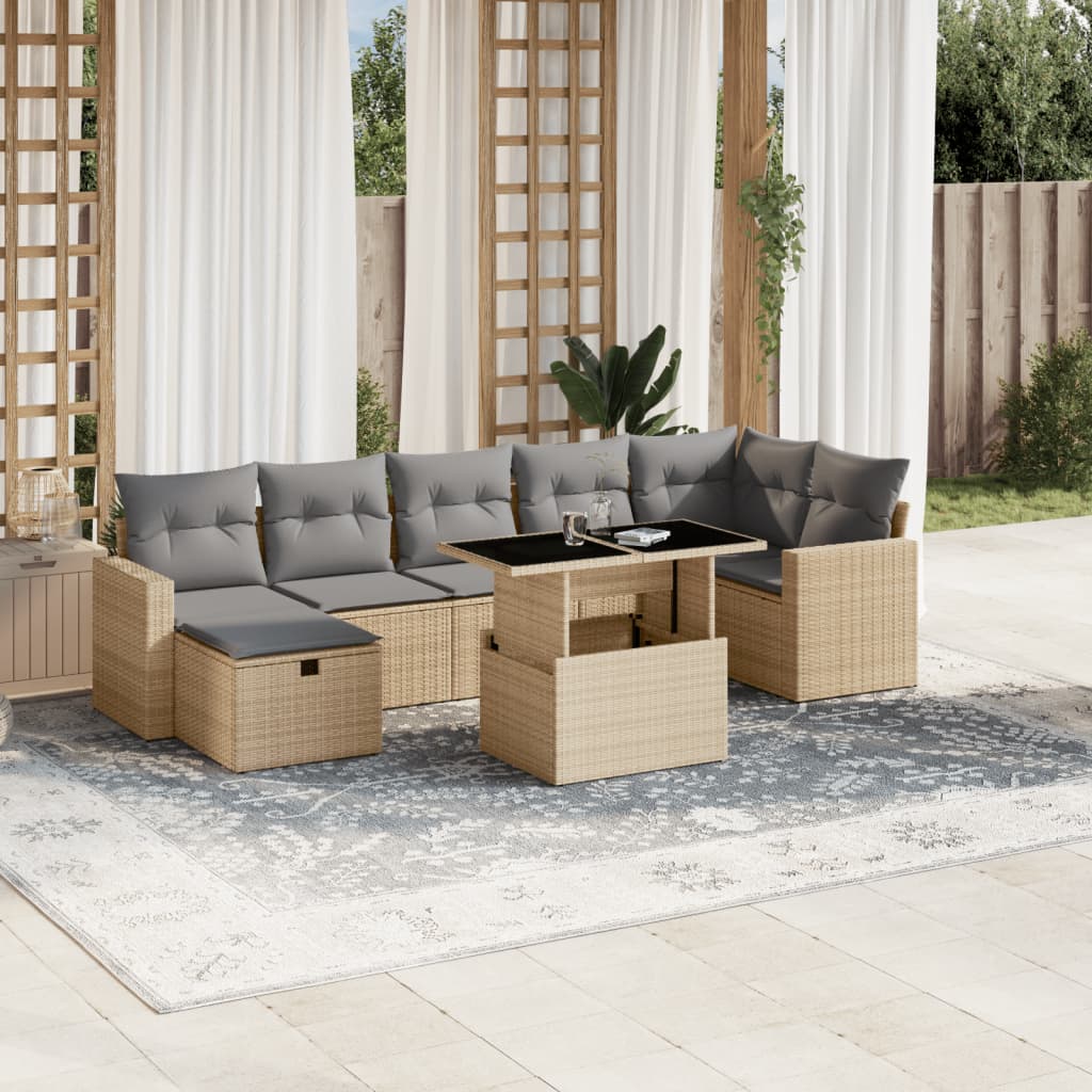 JUNG Vida 8-tlg. Garten-Sofagarnitur mit Kissen Beige Poly Rattan