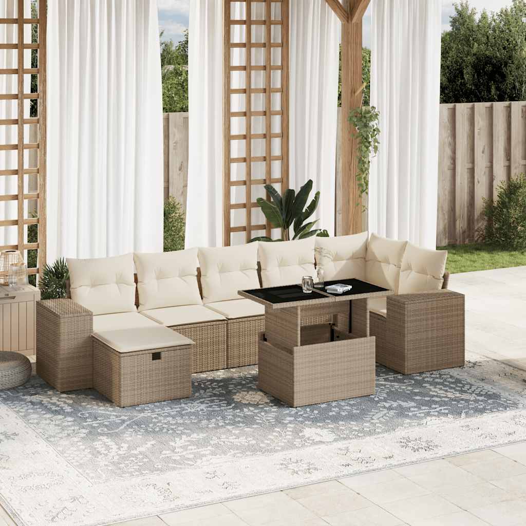 JUNG Vida 8-tlg. Garten-Sofagarnitur mit Kissen Beige Poly Rattan