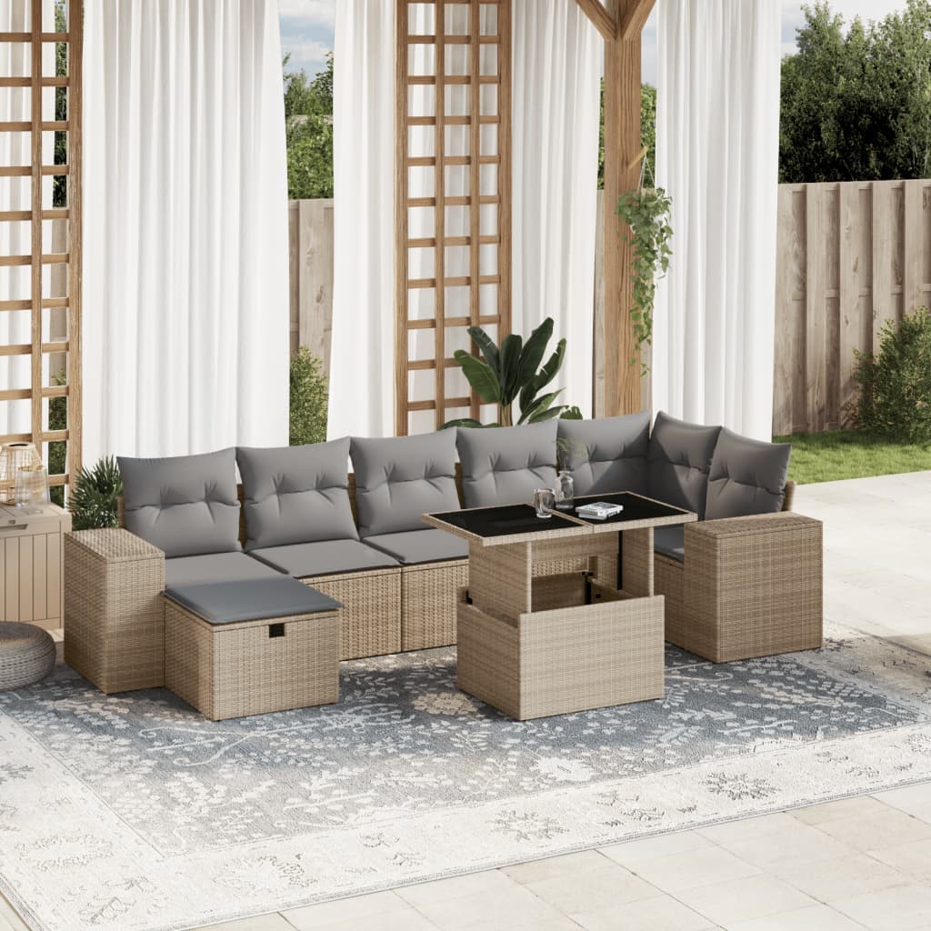JUNG Vida 8-tlg. Garten-Sofagarnitur mit Kissen Beige Poly Rattan