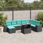 JUNG Vida 9-teiliges Gartensofa-Set mit Kissen, schwarzes Polyrattan