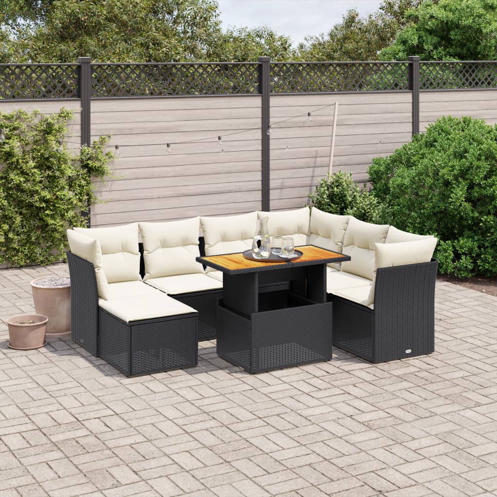 JUNG Vida 8-tlg. Garten-Sofagarnitur mit Kissen Schwarz Poly Rattan