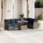 JUNG Vida 9-tlg. Garten-Sofagarnitur mit Kissen Grau Poly Rattan