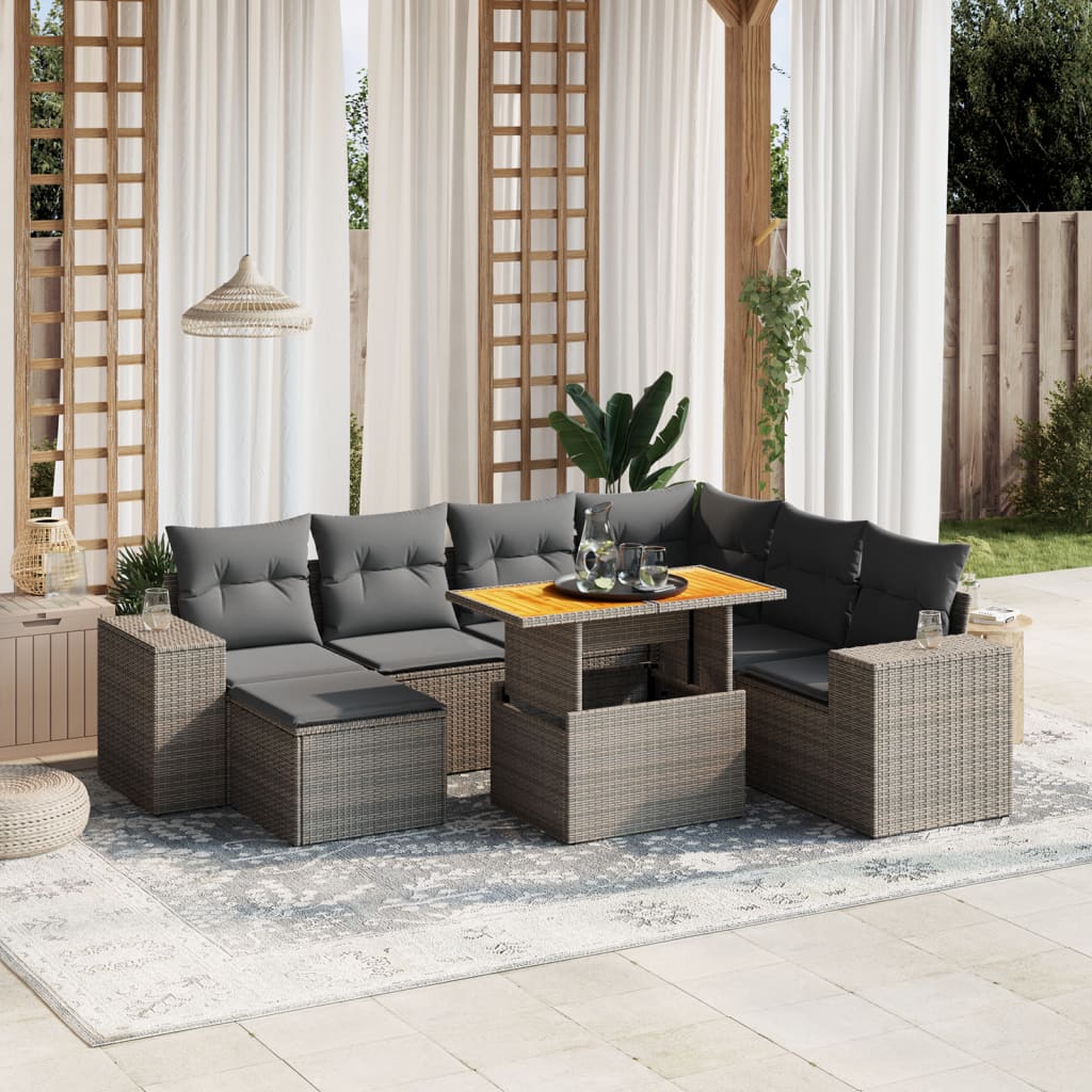 JUNG Vida 8-tlg. Garten-Sofagarnitur mit Kissen Grau Poly Rattan