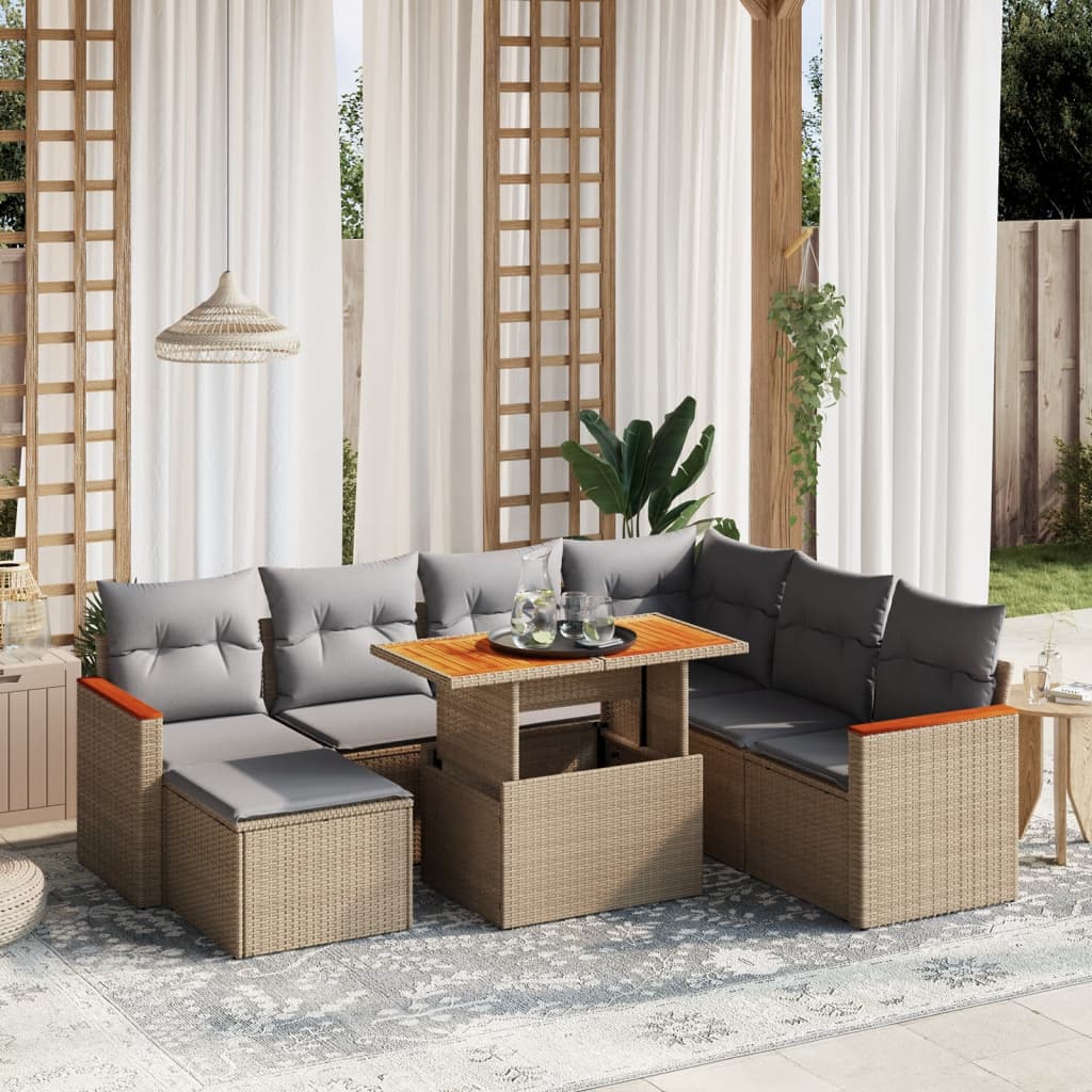 JUNG Vida 8-tlg. Garten-Sofagarnitur mit Kissen Beige Poly Rattan
