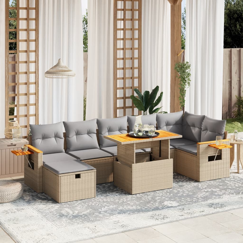 JUNG Vida 8-tlg. Garten-Sofagarnitur mit Kissen Beige Poly Rattan