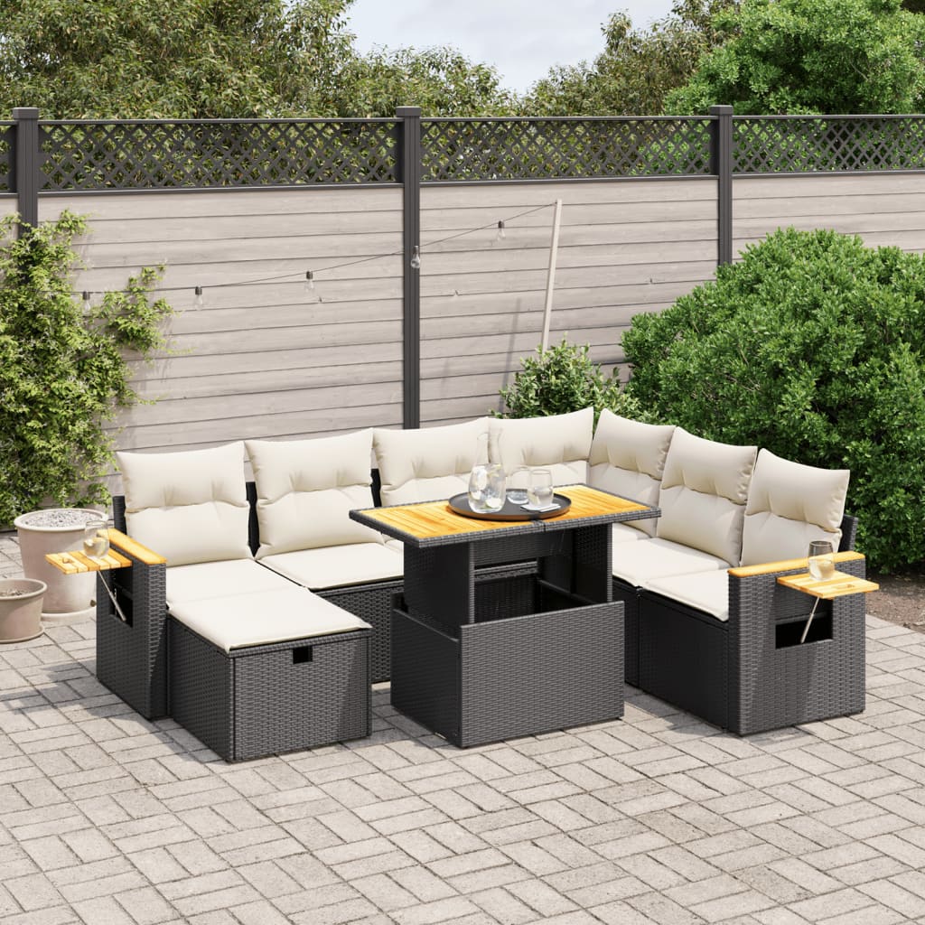 JUNG Vida 8-tlg. Garten-Sofagarnitur mit Kissen Schwarz Poly Rattan
