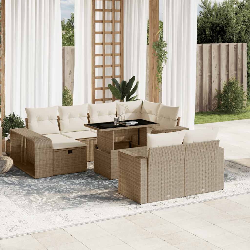 JUNG Vida 11-tlg. Garten-Sofagarnitur mit Kissen Beige Poly Rattan