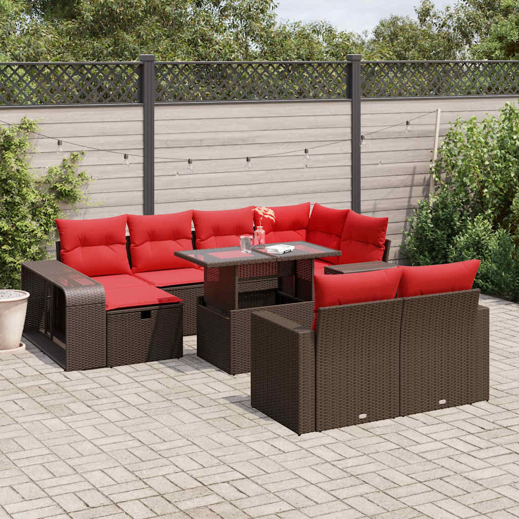 JUNG Vida 11-teiliges Gartensofa-Set mit Kissen, braun, Polyrattan