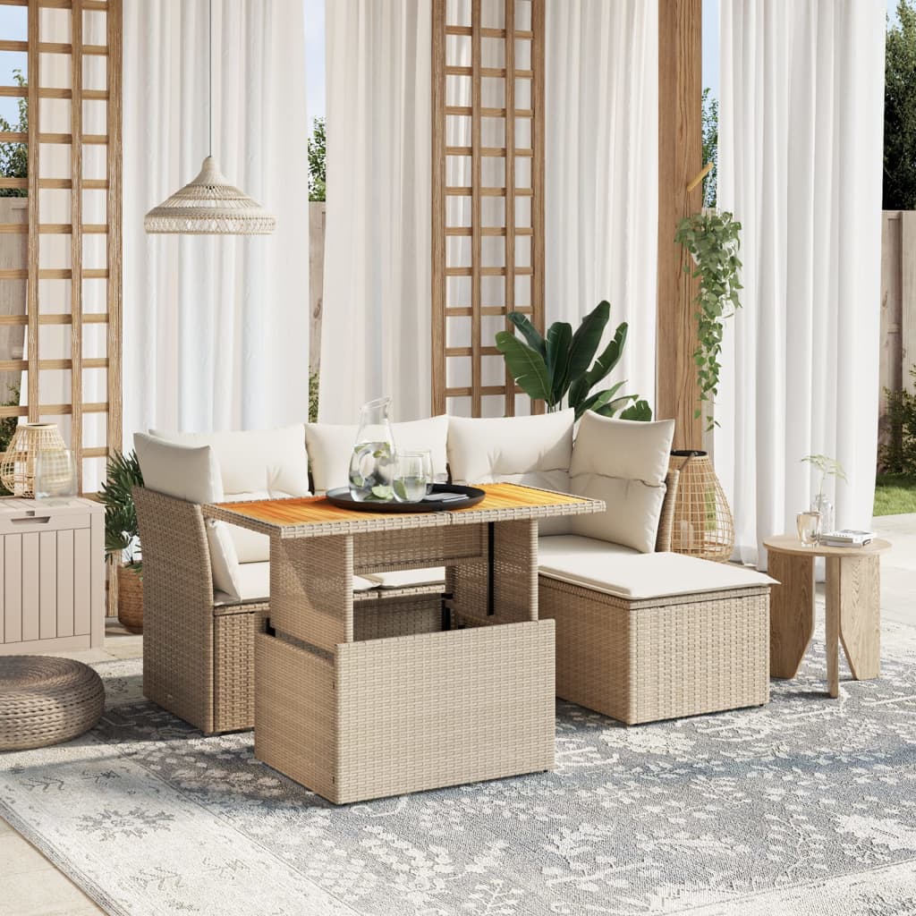 JUNG Vida 6-tlg. Garten-Sofagarnitur mit Kissen Beige Poly Rattan