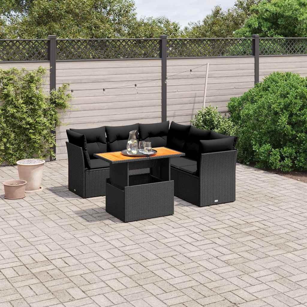 JUNG Vida 5-tlg. Garten-Sofagarnitur mit Kissen Schwarz Poly Rattan