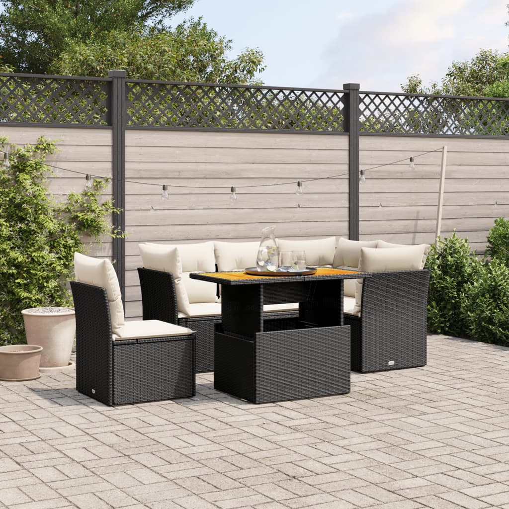 JUNG Vida 5-tlg. Garten-Sofagarnitur mit Kissen Schwarz Poly Rattan