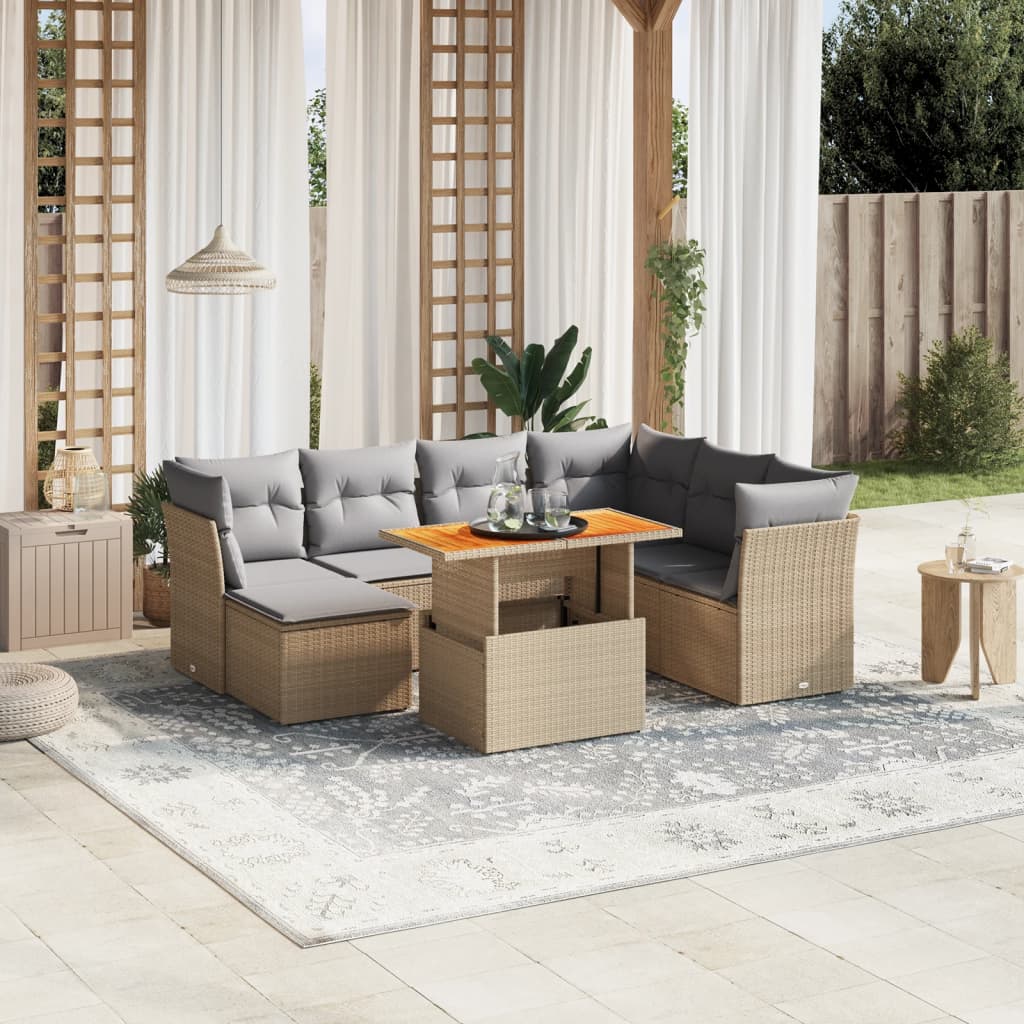 JUNG Vida 8-tlg. Garten-Sofagarnitur mit Kissen Beige Poly Rattan