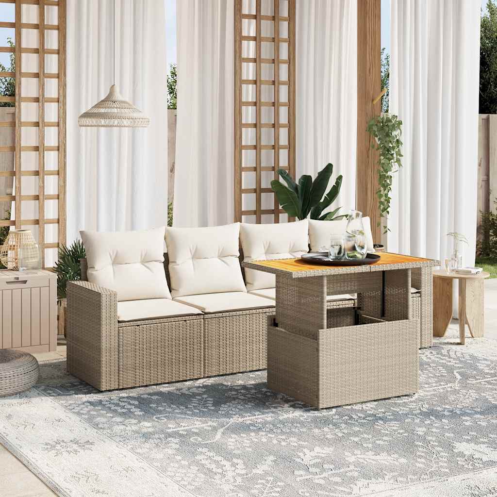 JUNG Vida 5-tlg. Garten-Sofagarnitur mit Kissen Beige Poly Rattan
