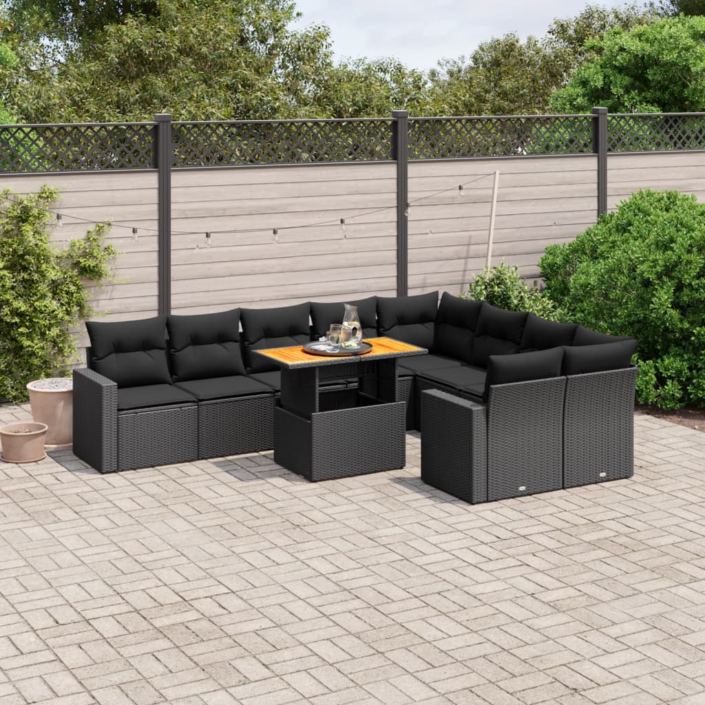 JUNG Vida 10-tlg. Garten-Sofagarnitur mit Kissen Schwarz Poly Rattan