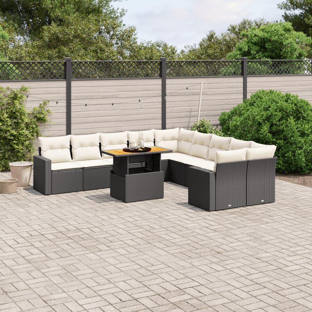 JUNG Vida 11-tlg. Garten-Sofagarnitur mit Kissen Schwarz Poly Rattan
