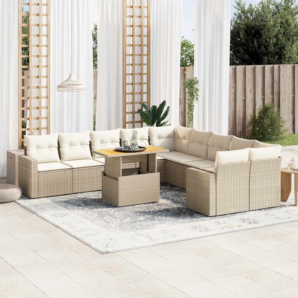 JUNG Vida 11-tlg. Garten-Sofagarnitur mit Kissen Beige Poly Rattan