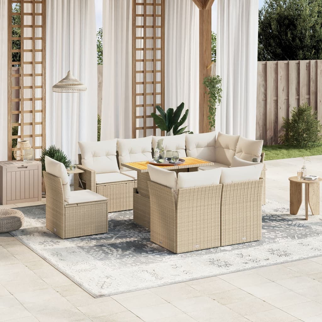 JUNG Vida 9-tlg. Garten-Sofagarnitur mit Kissen Beige Poly Rattan