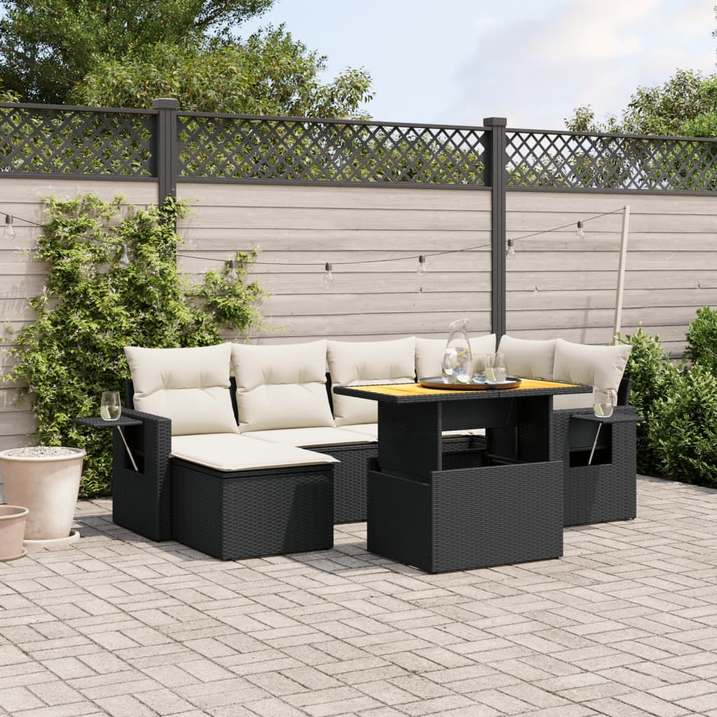 JUNG Vida 7-tlg. Garten-Sofagarnitur mit Kissen Schwarz Poly Rattan