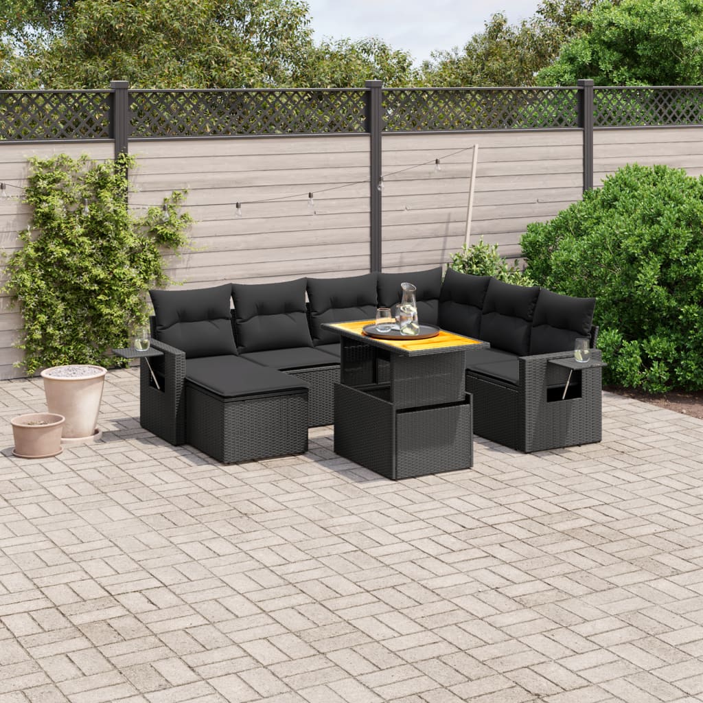 JUNG Vida 8-tlg. Garten-Sofagarnitur mit Kissen Schwarz Poly Rattan