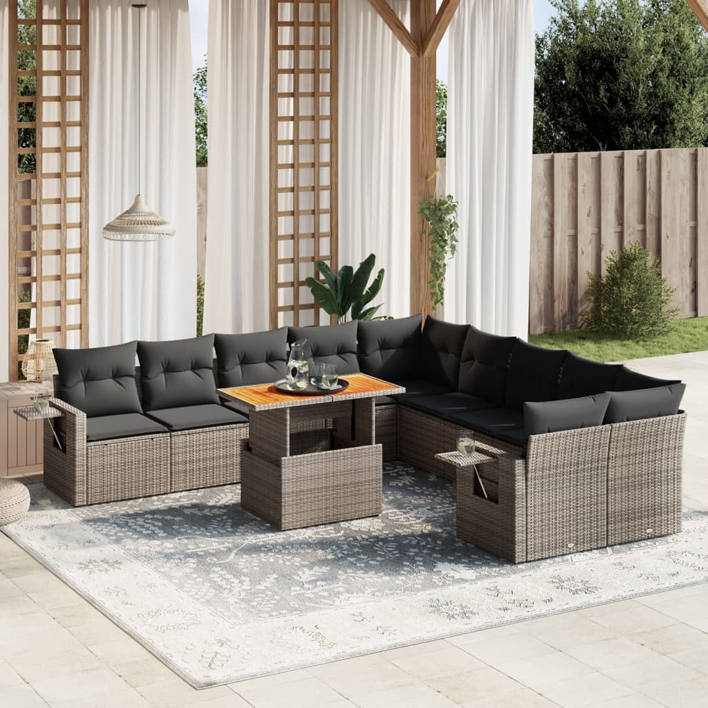 JUNG Vida 11-tlg. Garten-Sofagarnitur mit Kissen Grau Poly Rattan